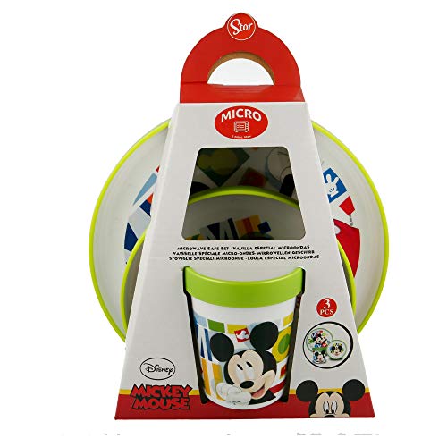 SET PREMIUM BICOLOR 3 PCS (PLATO, CUENCO y VASO 260 ML) MICKEY MOUSE - DISNEY - WATERCOLORS