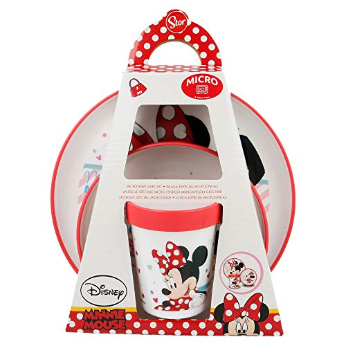 SET PREMIUM BICOLOR 3 PCS (PLATO, CUENCO y VASO 260 ML) MINNIE MOUSE - DISNEY - ELECTRIC DOLL