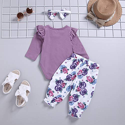 Sfuzwg - Juego de ropa para bebé (manga larga, pantalones de flores, 3 unidades) Violett-1 12-18 Meses