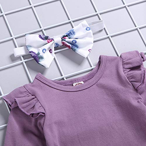 Sfuzwg - Juego de ropa para bebé (manga larga, pantalones de flores, 3 unidades) Violett-1 12-18 Meses