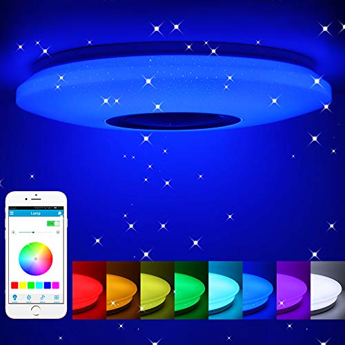 ShangSky - Lámpara de techo led regulable, altavoz RGB con Bluetooth, música para dormitorio, con aplicación a distancia, para habitación de los niños, regalo, Blanco, 185-265v 40cm 36w,Typ 2