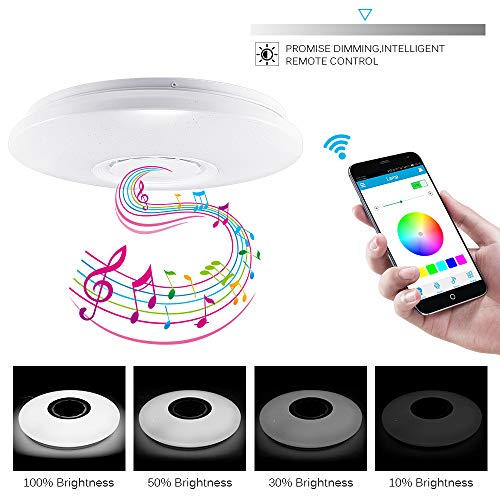 ShangSky - Lámpara de techo led regulable, altavoz RGB con Bluetooth, música para dormitorio, con aplicación a distancia, para habitación de los niños, regalo, Blanco, 185-265v 40cm 36w,Typ 2