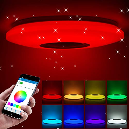 ShangSky - Lámpara de techo led regulable, altavoz RGB con Bluetooth, música para dormitorio, con aplicación a distancia, para habitación de los niños, regalo, Blanco, 185-265v 40cm 36w,Typ 2