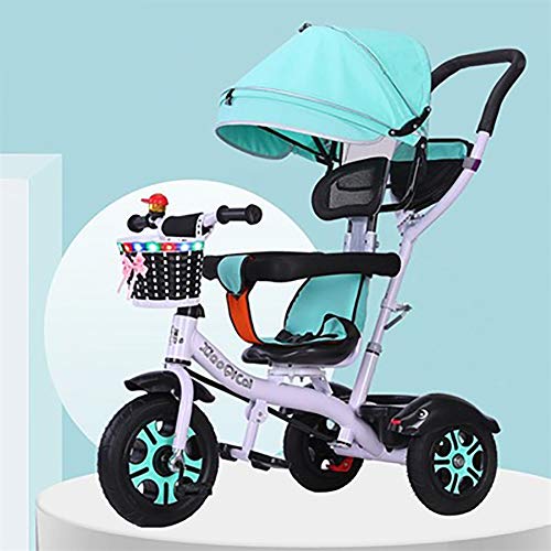 SHARESUN Bicicleta de Juguete 4 en 1 para niños con Triciclo Steer Stroller c/Dosel, Asiento de Seguridad, Canasta de Almacenamiento, Pedales para niños de 8 Meses a 6 años,Blue