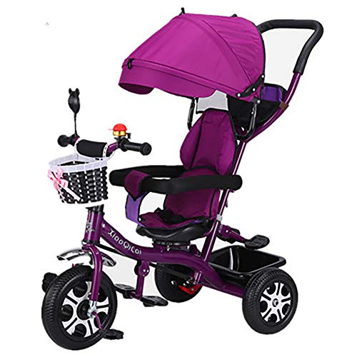 SHARESUN Bicicleta de Juguete 4 en 1 para niños con Triciclo Steer Stroller c/Dosel, Asiento de Seguridad, Canasta de Almacenamiento, Pedales para niños de 8 Meses a 6 años,Purple