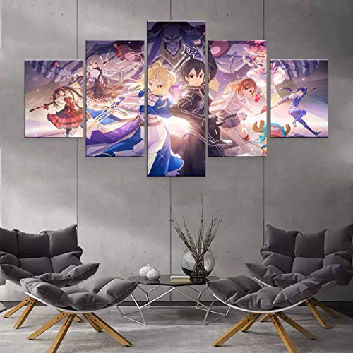 Shentop Imagenes Enmarcadas Modulaire Canvas Foto 5 Cosas Animatie Karakter Sword Art Online Fate Stay Night Schilderen Decor Muur Art Prints-Marco