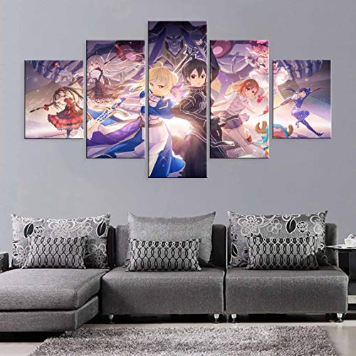 Shentop Imagenes Enmarcadas Modulaire Canvas Foto 5 Cosas Animatie Karakter Sword Art Online Fate Stay Night Schilderen Decor Muur Art Prints-Marco