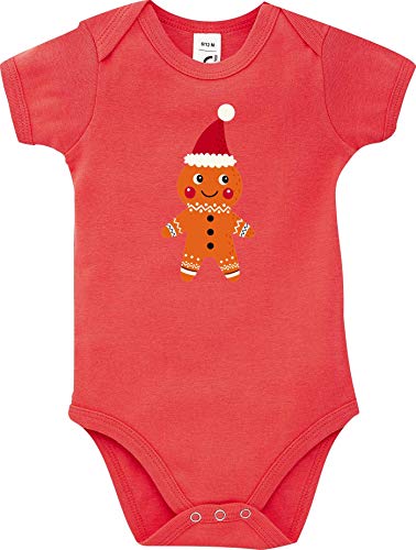 Shirtstown Body Bebé Jengibre Lebkuchenfigur Galleta Navidades Invierno Nieve Animales Animal Natural - Rojo, 6-1-2 Monate