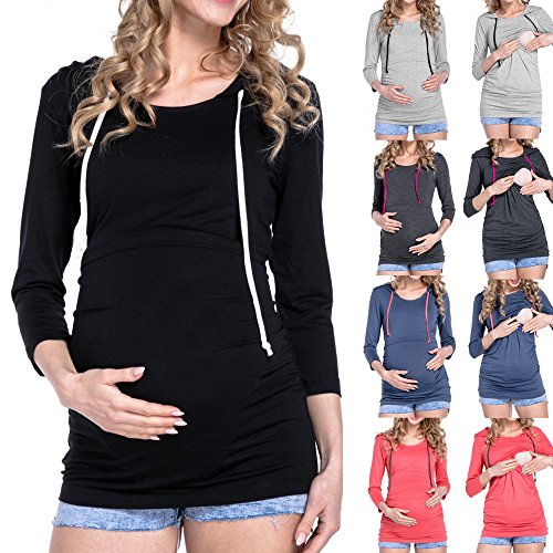 SHOBDW LiquidacióN Ventas Mujeres Ropa Premamá Tops De EnfermeríA De Maternidad OtoñO Invierno Tops De Manga Larga Ropa para Embarazadas Blusa con Capucha(Azul,S)