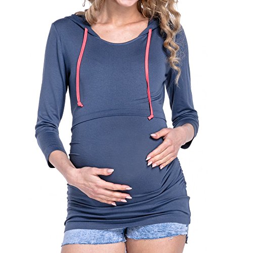 SHOBDW LiquidacióN Ventas Mujeres Ropa Premamá Tops De EnfermeríA De Maternidad OtoñO Invierno Tops De Manga Larga Ropa para Embarazadas Blusa con Capucha(Azul,S)