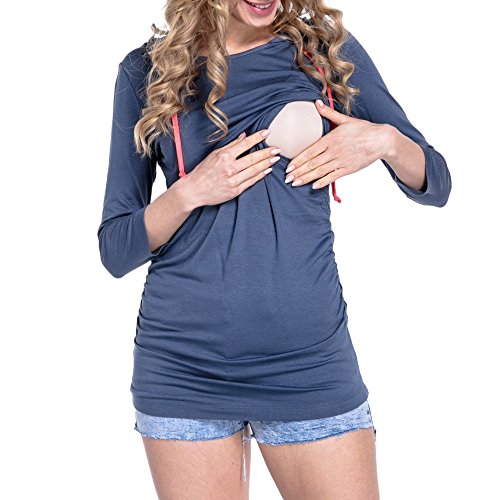 SHOBDW LiquidacióN Ventas Mujeres Ropa Premamá Tops De EnfermeríA De Maternidad OtoñO Invierno Tops De Manga Larga Ropa para Embarazadas Blusa con Capucha(Azul,S)