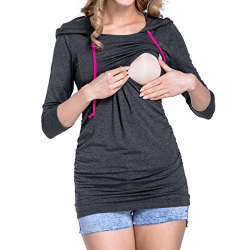 SHOBDW LiquidacióN Ventas Mujeres Ropa Premamá Tops De EnfermeríA De Maternidad OtoñO Invierno Tops De Manga Larga Ropa para Embarazadas Blusa con Capucha(Gris Oscuro,M)