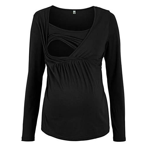 SHOBDW LiquidacióN Ventas Ropa Premamá Mujeres Soft Ropa De Maternidad Tops De EnfermeríA OtoñO Invierno Tops De Manga Larga Ropa para Embarazadas Blusa(Negro,XL)