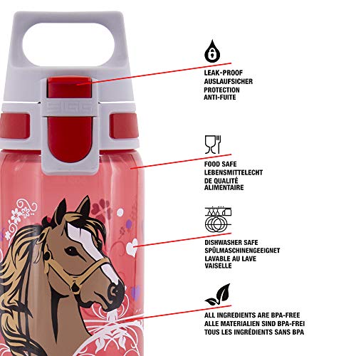 Sigg Viva One Horses Cantimplora Infantil (0.5 L), Botella para niños sin sustancias nocivas y con Tapa hermética, cantimplora Transparente para Usar con una Mano