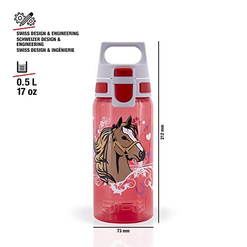 Sigg Viva One Horses Cantimplora Infantil (0.5 L), Botella para niños sin sustancias nocivas y con Tapa hermética, cantimplora Transparente para Usar con una Mano