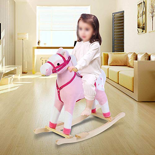 Silla balancín para niños con diseño de caballo balancín de peluche, 70 x 28 x 73,5 cm rosa rosa