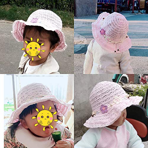 Snyemio Sombrero de Paja Niñas con Flores Verano Anti UV Solar para Viaje Playa Piscina 1-8 años