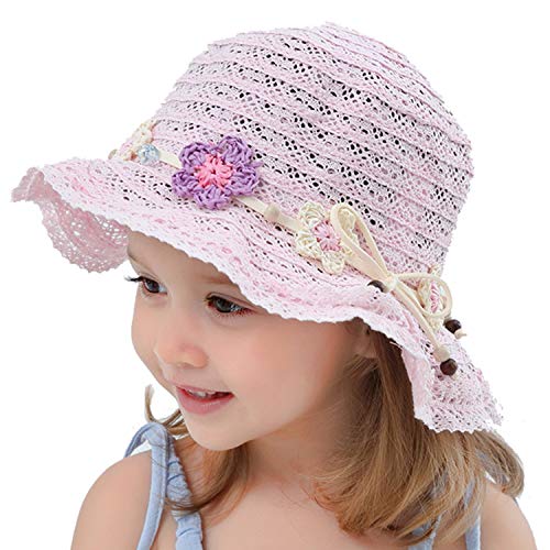 Snyemio Sombrero de Paja Niñas con Flores Verano Anti UV Solar para Viaje Playa Piscina 1-8 años