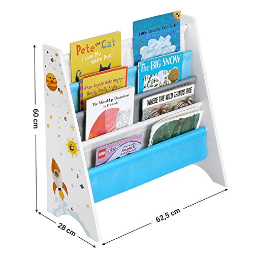 SONGMICS Librería Infantil, Estantería Infantil para Libros, para Habitación, Sala de Juegos, Guardería, Escuela, 62,5 x 28 x 60 cm, Ahorro de Espacio, Blanco GKR72WT