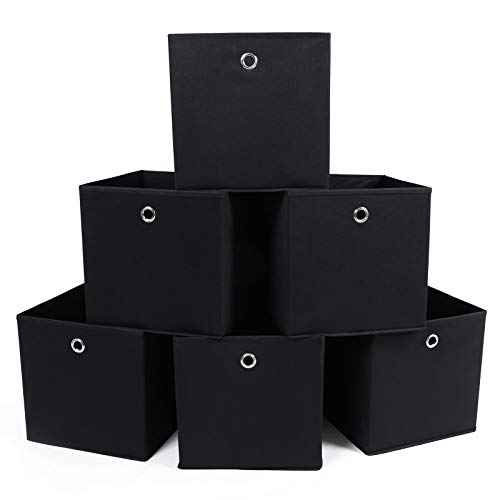 SONGMICS RFB02H-3 - Organizadores Plegables, 6 Piezas, con Agujeros para Dedos, 30 x 30 x 30 cm. Negro