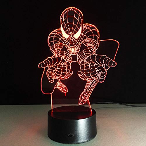 Spiderman 3D Night Light 7 Cambio de color Usb Lámpara de escritorio Led Interruptor táctil Barra de luz para niños Niños Giftsusb Recargable Chico Niños Chicas Presente Decoración de ahorro de energí