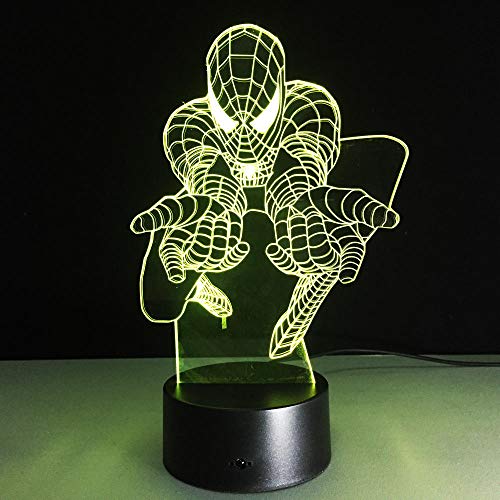 Spiderman 3D Night Light 7 Cambio de color Usb Lámpara de escritorio Led Interruptor táctil Barra de luz para niños Niños Giftsusb Recargable Chico Niños Chicas Presente Decoración de ahorro de energí