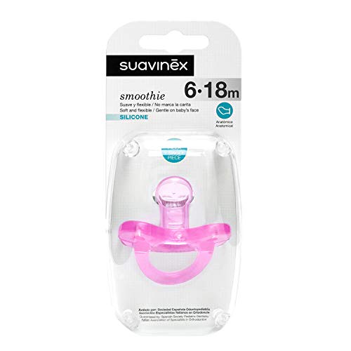 Suavinex - Chupete para dormir todo silicona para bebés 6/18 meses. con tetina anatómica de silicona. suave y flexible, ideal para dormir. Color Rosa