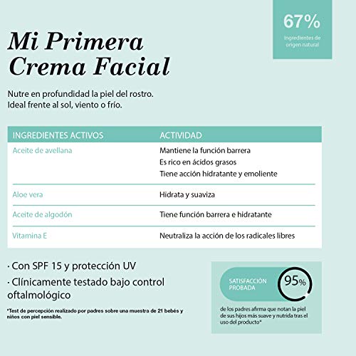 Suavinex – Crema facial para bebés. con SPF 15 y Protección Uv. Nutre en Profundidad. 67% Ingredientes de Origen Natural, 50ml