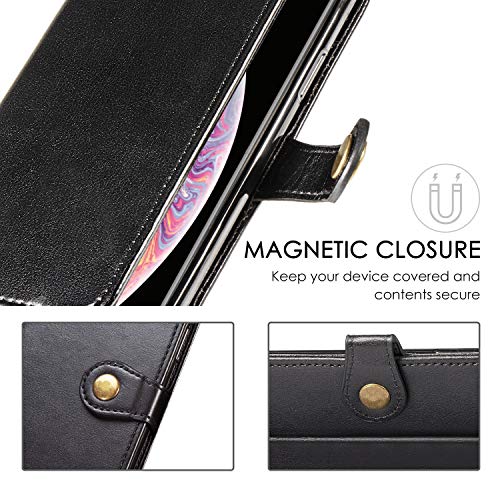 Suhctup Funda Compatible con iPhone 6+/6S+ Plus,Billetera Carcasa de Cuero PU Antigolpes Flip Magnético Caso [Soporte Plegable] [3 Ranuras para Tarjetas] TPU Silicona Case Libro Piel Cover,Negro