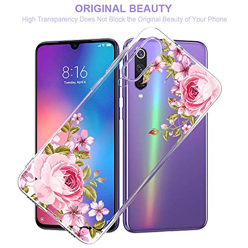 Suhctup Funda Compatible con Xiaomi Mi CC9 Pro Transparente,Silicona TPU Gel Carcasa Dibujos Flor Crystal Suave Bumper Ultra Delgado [Soporte Carga Inalámbrica] Antigolpes Case Cover,Flor 8