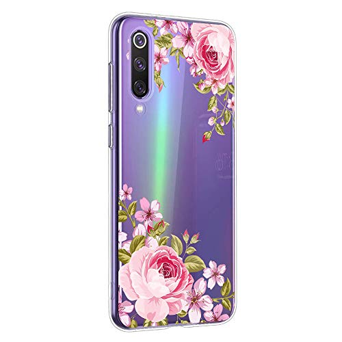 Suhctup Funda Compatible con Xiaomi Mi CC9 Pro Transparente,Silicona TPU Gel Carcasa Dibujos Flor Crystal Suave Bumper Ultra Delgado [Soporte Carga Inalámbrica] Antigolpes Case Cover,Flor 8