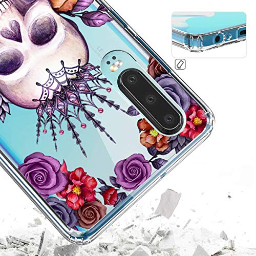 Suhctup Transparente Funda Compatible con Huawei Mate 10 Pro,Carcasa Protectora de TPU Ultradelgada Flor y Calavera Diseño Anti-Choques Resistente Case Cover para Huawei Mate 10 Pro(5)