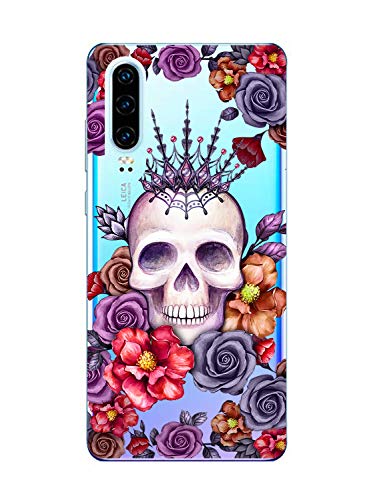 Suhctup Transparente Funda Compatible con Huawei Mate 10 Pro,Carcasa Protectora de TPU Ultradelgada Flor y Calavera Diseño Anti-Choques Resistente Case Cover para Huawei Mate 10 Pro(5)