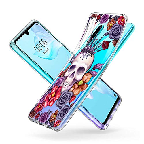 Suhctup Transparente Funda Compatible con Huawei Mate 10 Pro,Carcasa Protectora de TPU Ultradelgada Flor y Calavera Diseño Anti-Choques Resistente Case Cover para Huawei Mate 10 Pro(5)