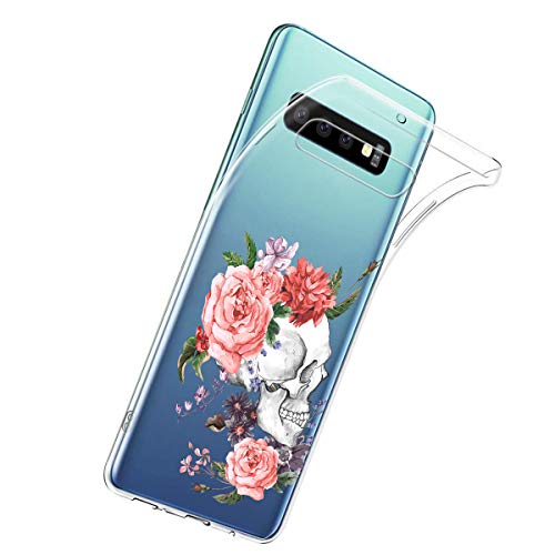 Suhctup Transparente Funda Compatible con Samsung Galaxy Note 10 Pro,Carcasa Protectora de TPU Ultradelgada Flor y Calavera Diseño Anti-Choques Resistente Case Cover para Galaxy Note 10 Pro(8)