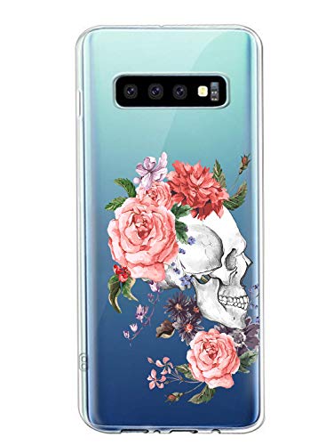 Suhctup Transparente Funda Compatible con Samsung Galaxy Note 10 Pro,Carcasa Protectora de TPU Ultradelgada Flor y Calavera Diseño Anti-Choques Resistente Case Cover para Galaxy Note 10 Pro(8)