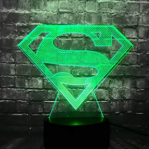 Superman Hero Logo 3D Illusion Lamp - Lámpara de decoración de tres patrones y 7 colores - Regalos perfectos para niños