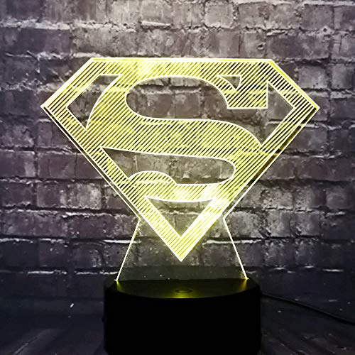 Superman Hero Logo 3D Illusion Lamp - Lámpara de decoración de tres patrones y 7 colores - Regalos perfectos para niños