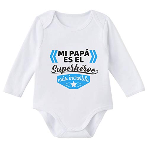 SUPERMOLON Body bebé manga larga Mi papá es el superhéroe más increíble Blanco algodón para bebé 3-6 meses