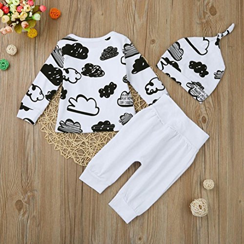 Switchali Ropa Bebe Nino Recien Nacido otoño Impresión de la Nube Blusa Bebe niña Manga Larga Camisetas Bebé Conjuntos Moda Camisa + Pantalones + Sombrero (3 Piezas) (90 (6~12meses), Blanco)