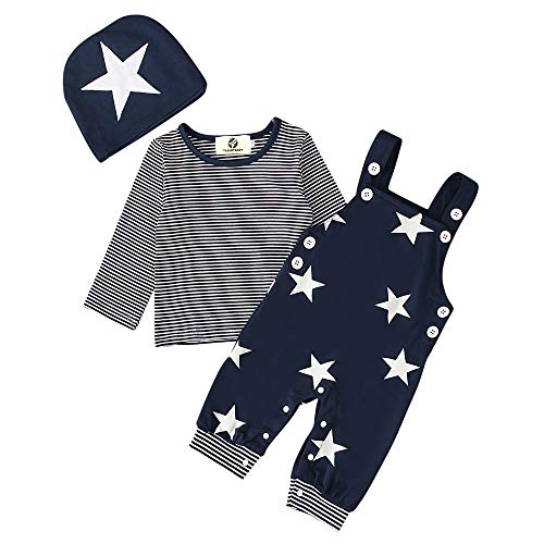 T TALENTBABY - Conjunto de ropa de algodón puro, para recién nacidos, conjunto de ropa de estrella, pantalones, sombrero, cute, conjunto, body, gris azul 80 cm