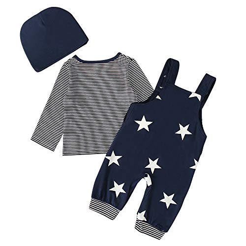 T TALENTBABY - Conjunto de ropa de algodón puro, para recién nacidos, conjunto de ropa de estrella, pantalones, sombrero, cute, conjunto, body, gris azul 80 cm