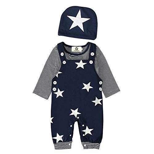 T TALENTBABY - Conjunto de ropa de algodón puro, para recién nacidos, conjunto de ropa de estrella, pantalones, sombrero, cute, conjunto, body, gris azul 80 cm