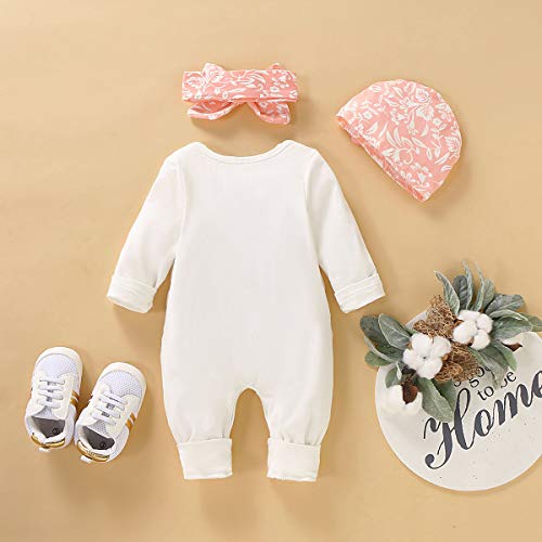 T TALENTBABY - Pelele de manga larga para recién nacidos con estampado de flores + gorro de flores + juego de ropa con lazo Blanco 90 cm(6-12 meses)