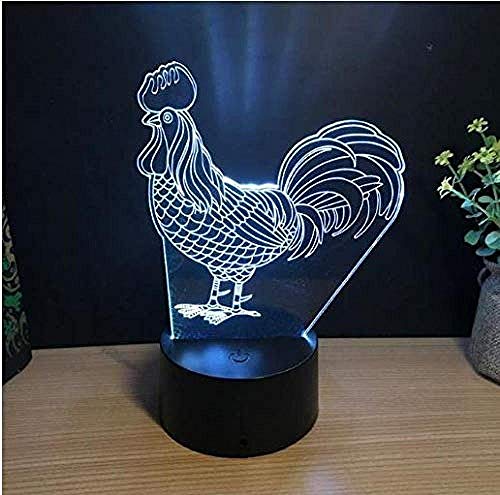 Talla acrílica 3D Illusion Night Light App Controles 7 y 16M colores LED gallo pollo animal Tienda familiar Ambiente romántico niños amigos regalos de vacaciones