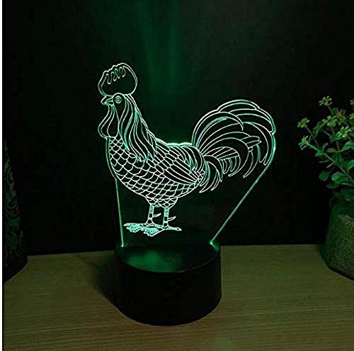 Talla acrílica 3D Illusion Night Light App Controles 7 y 16M colores LED gallo pollo animal Tienda familiar Ambiente romántico niños amigos regalos de vacaciones