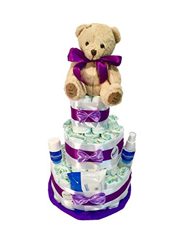 Tarta de pañales DODOT MUSTELA morado MomentosGourmet