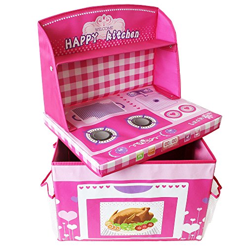 TE-Trend Cocinita Caja de almacenamiento Juego pecho Caja de juego plegable con tapa y Pieza sobrepuesta en rosa