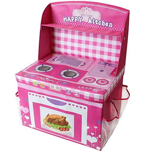 TE-Trend Cocinita Caja de almacenamiento Juego pecho Caja de juego plegable con tapa y Pieza sobrepuesta en rosa