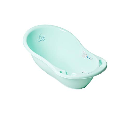 Tega Baby ® - Bañera ergonómica para bebé de 86 cm con termómetro integrado – Tapón para drenaje de agua Tapón de drenaje seguro para baño Bebé Bañera 0 – 12 meses verde Conejo – verde.